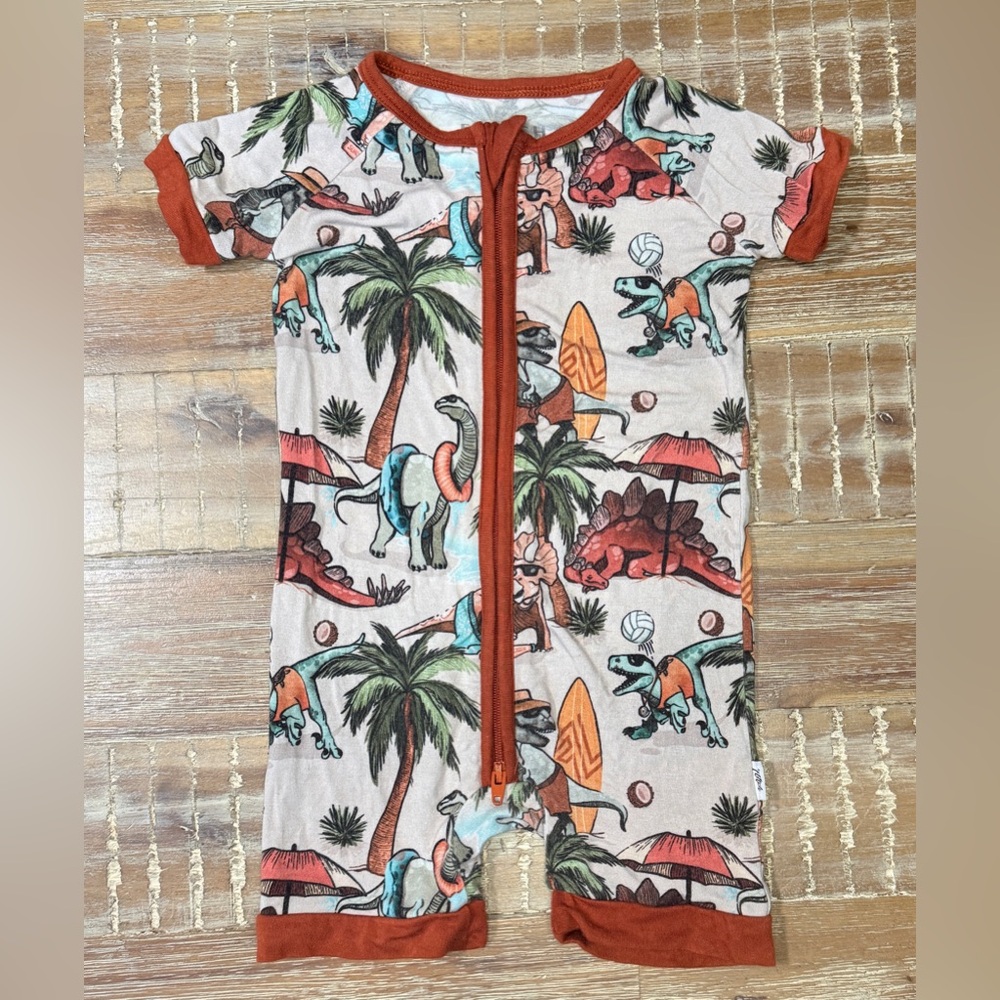 Fletch Baby Bamboo Dinosaur 2 way zipper summer Romper